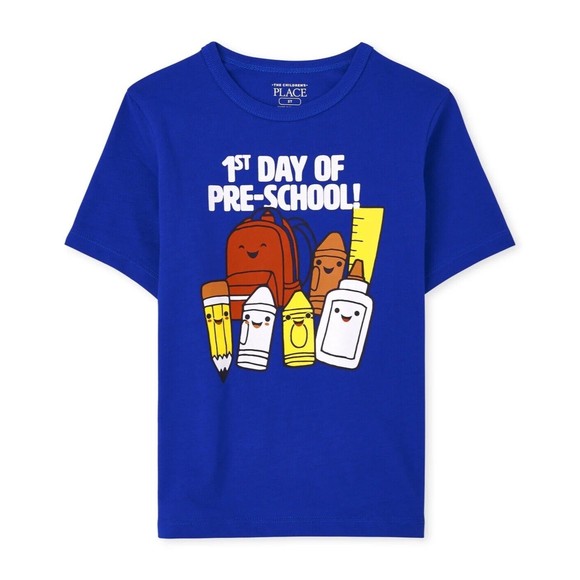 The Children's Place Other - Toddler Boys First Day of Pre-School T-Shirt Blue Short Sleeve Shirt 3T or 4T